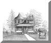 A Bed of Roses Bed & Breakfast, Asheville, NC; pen & ink drawing by Lee James Pantas