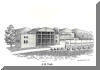 Asheville Buncombe Technical Community College, Asheville, NC; pen & ink drawing by Lee James Pantas