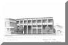 Asheville Civic Center, Asheville, NC; pen & ink drawing by Lee James Pantas
