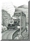 Baldwin 1702 Steam Locomotive, Great Smoky Mountains Railroad; pen & ink drawing by Lee James Pantas