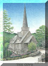 Chatlos Chapel at The Cove, Asheville, NC; pen & ink drawing by Lee James Pantas