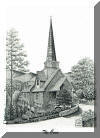 Chatlos Chapel at The Cove, Asheville, NC; pen & ink drawing by Lee James Pantas