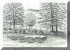 Prayer Garden, Christmount Christian Assembly, Black Mountain, NC; pen & ink drawing by Lee James Pantas