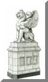 Grove Arcade Entrance Griffin, Asheville, NC; pen & ink drawing by Lee James Pantas