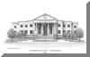 Henderson County Courthouse, Hendersonville, NC; pen & ink drawing by Lee James Pantas