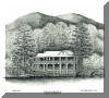 Lake Susan, Montreat, Black Mountain, NC; pen & ink drawing by Lee James Pantas
