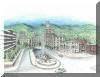 Pack Square, Asheville, NC; pen & ink drawing by Lee James Pantas