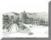 Pack Square, Asheville, NC; pen & ink drawing by Lee James Pantas