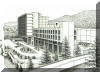 St. Joseph's Hospital, Asheville, NC; pen & ink drawing by Lee James Pantas