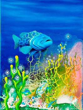 The Emerald Grouper, by Lee James Pantas,  Painting #9 in the Liza's Reef Series