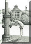 Childhood, statue in Asheville NC, pen & ink drawing by Lee James Pantas
