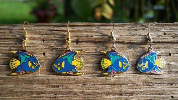 Gold and Silver Liza's Reef Queen Angel Cloisonne Earrings