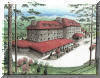  Grove Park Inn, pen & ink & prismacolor drawing, by Lee James Pantas