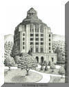 Asheville City Building, pen & ink drawing  by Lee James Pantas