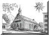 Home Moravian Church in Old Salem, pen & ink drawing by Lee James Pantas